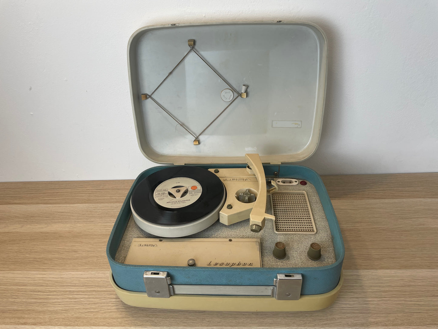 Fonovaligia Lesa LF 470 Vintage Epoca Anni 60 Per Pezzi Di Ricambio Grigia E Blu