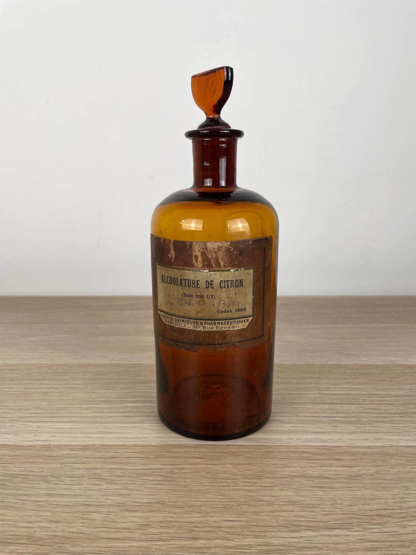 Antico Barattolo Flacone Da Farmacia Alcoolature De Citron Bottiglia Ambrata 800