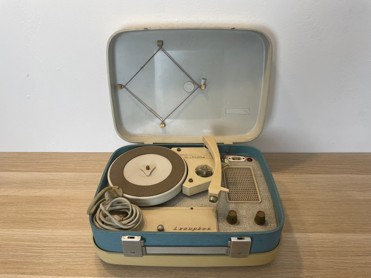 Fonovaligia Lesa LF 470 Vintage Epoca Anni 60 Per Pezzi Di Ricambio Grigia E Blu