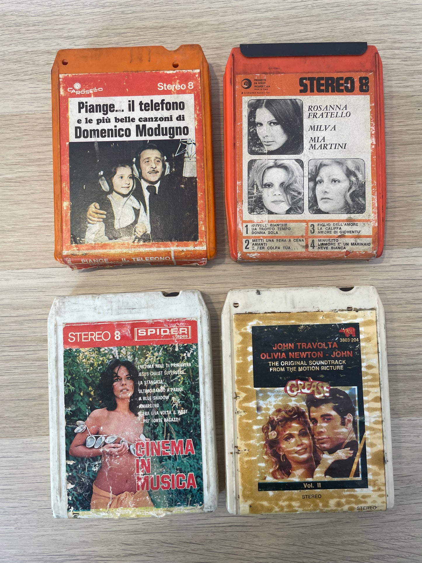Lotto 4 Cassette Stereo 8 Modugno Grease Rosanna Fratello Cinema Sound Track Vari