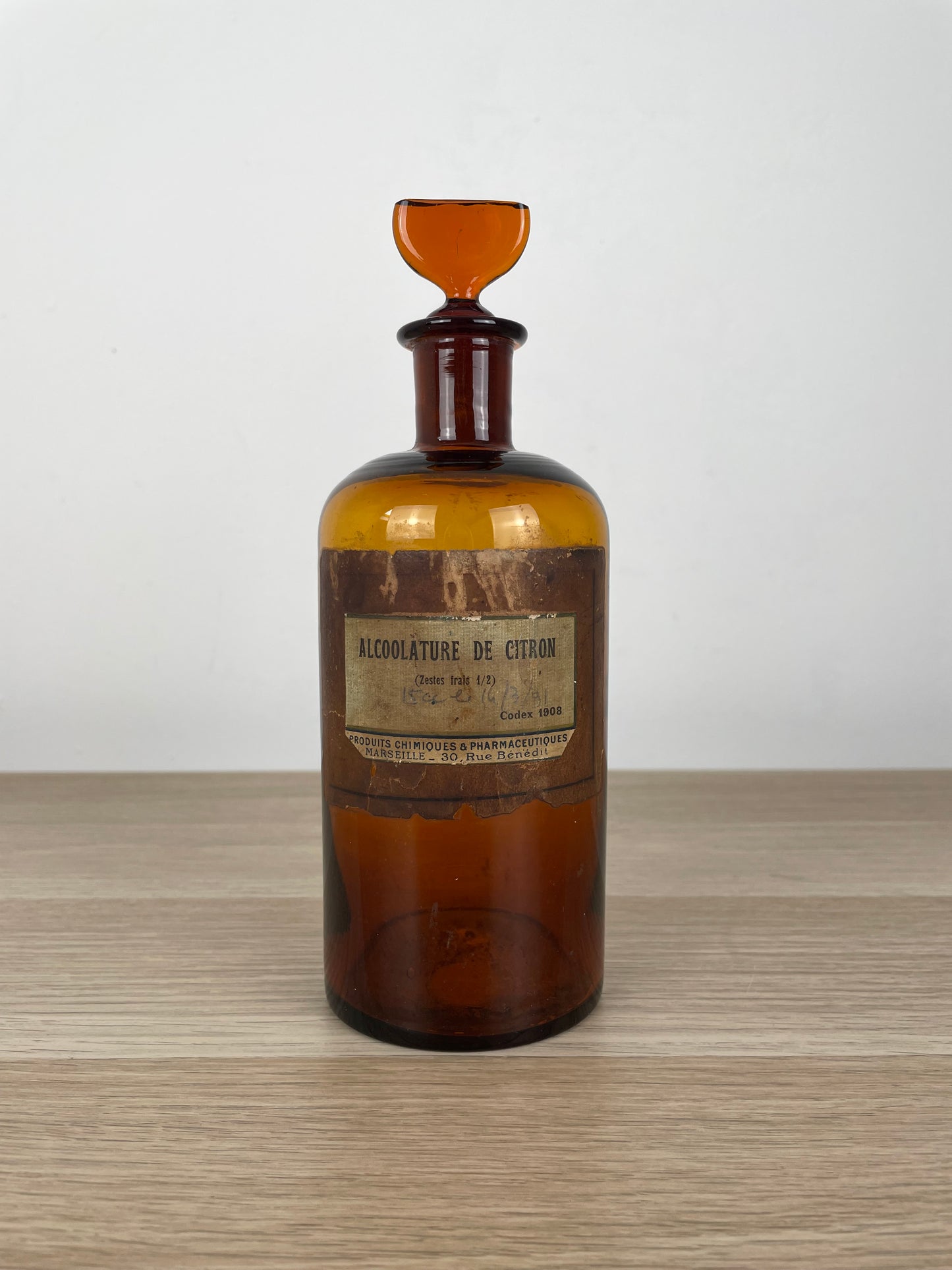 Antico Barattolo Flacone Da Farmacia Alcoolature De Citron Bottiglia Ambrata 800