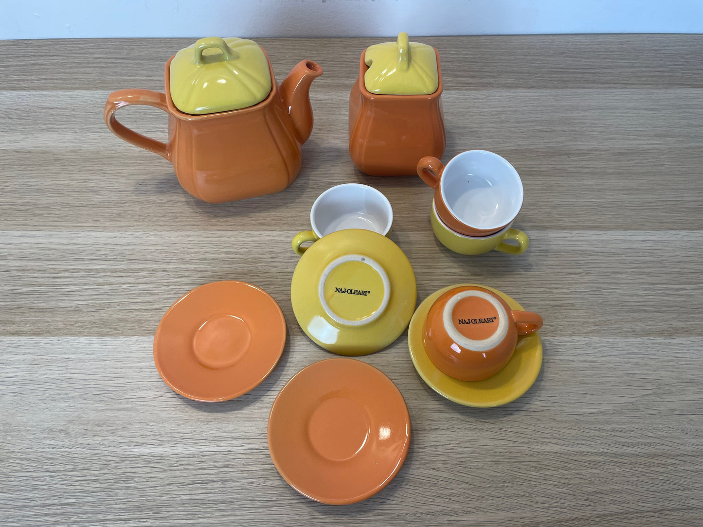 Servizio The Caffè Naj Oleari Teiera Piattini Tazzine Zuccheriera Vintage Giallo