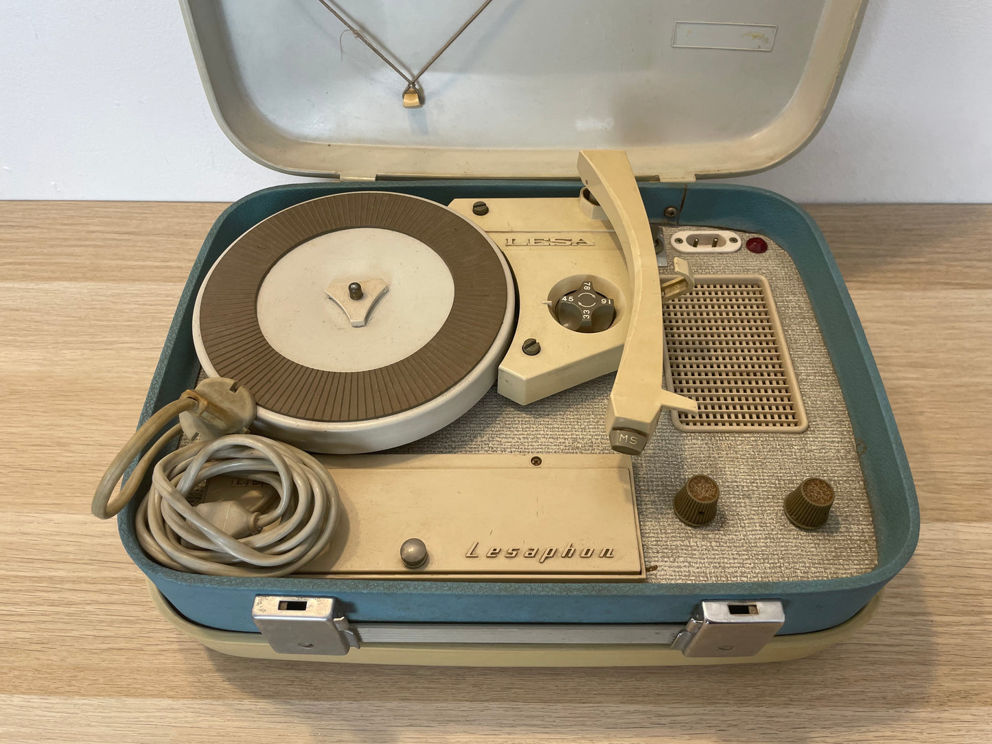 Fonovaligia Lesa LF 470 Vintage Epoca Anni 60 Per Pezzi Di Ricambio Grigia E Blu