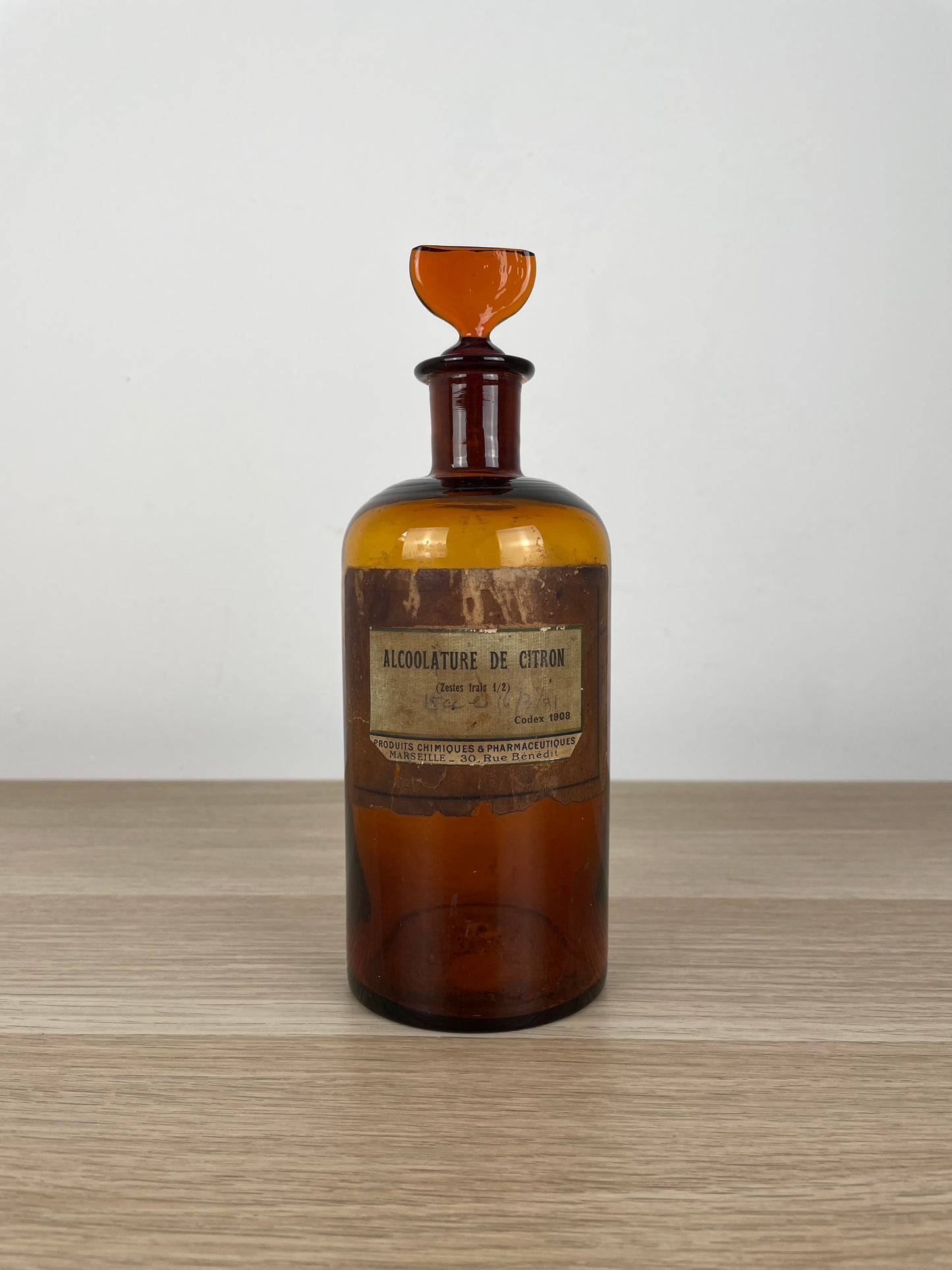 Antico Barattolo Flacone Da Farmacia Alcoolature De Citron Bottiglia Ambrata 800
