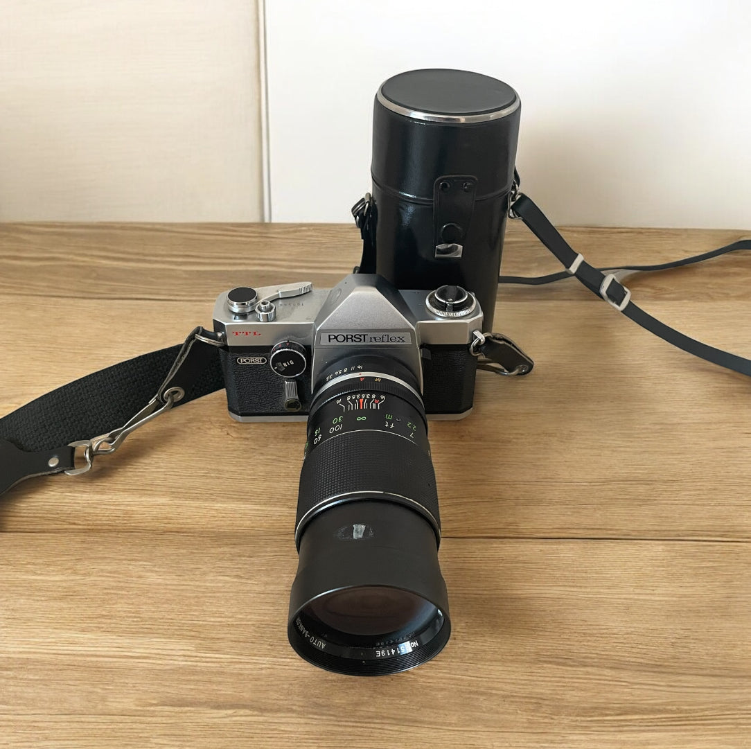 Fotocamera Porst TTL Reflex 35mm Epoca Vintage Obiettivo f=200 Auto Sankor Nero