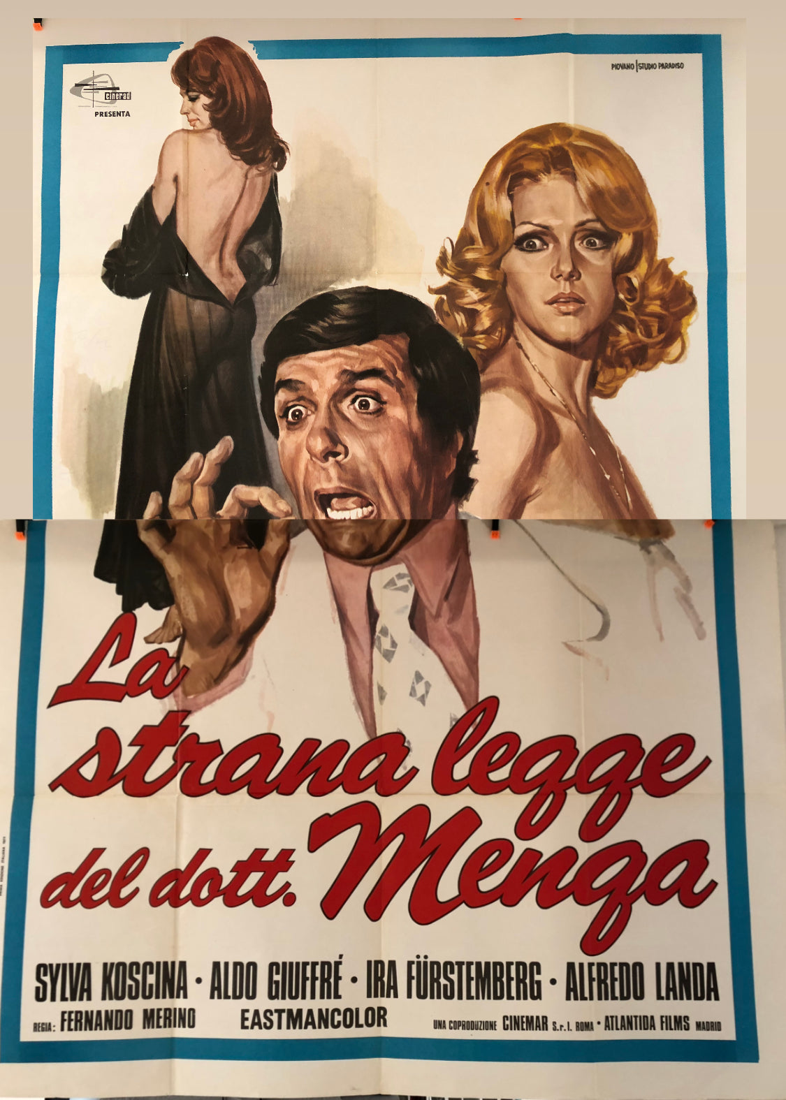 Manifesti Da Cinema Originali del Film "La Strana Legge Del Dott. Menga", Anno 1972, misura totale280x200 cm