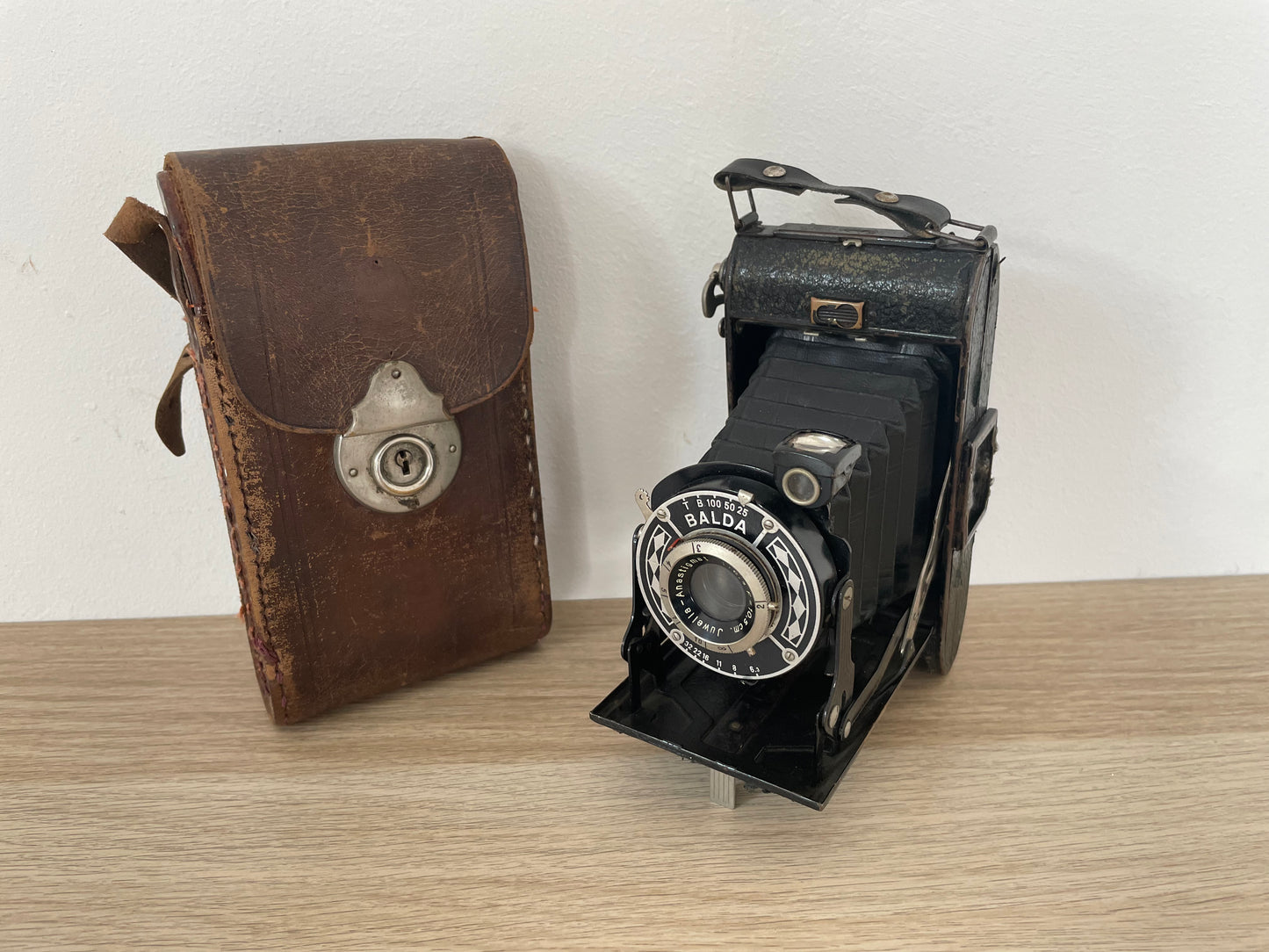 Antica Fotocamera A Soffietto Balda 6x9 Epoca Vintage Nera Con Custodia