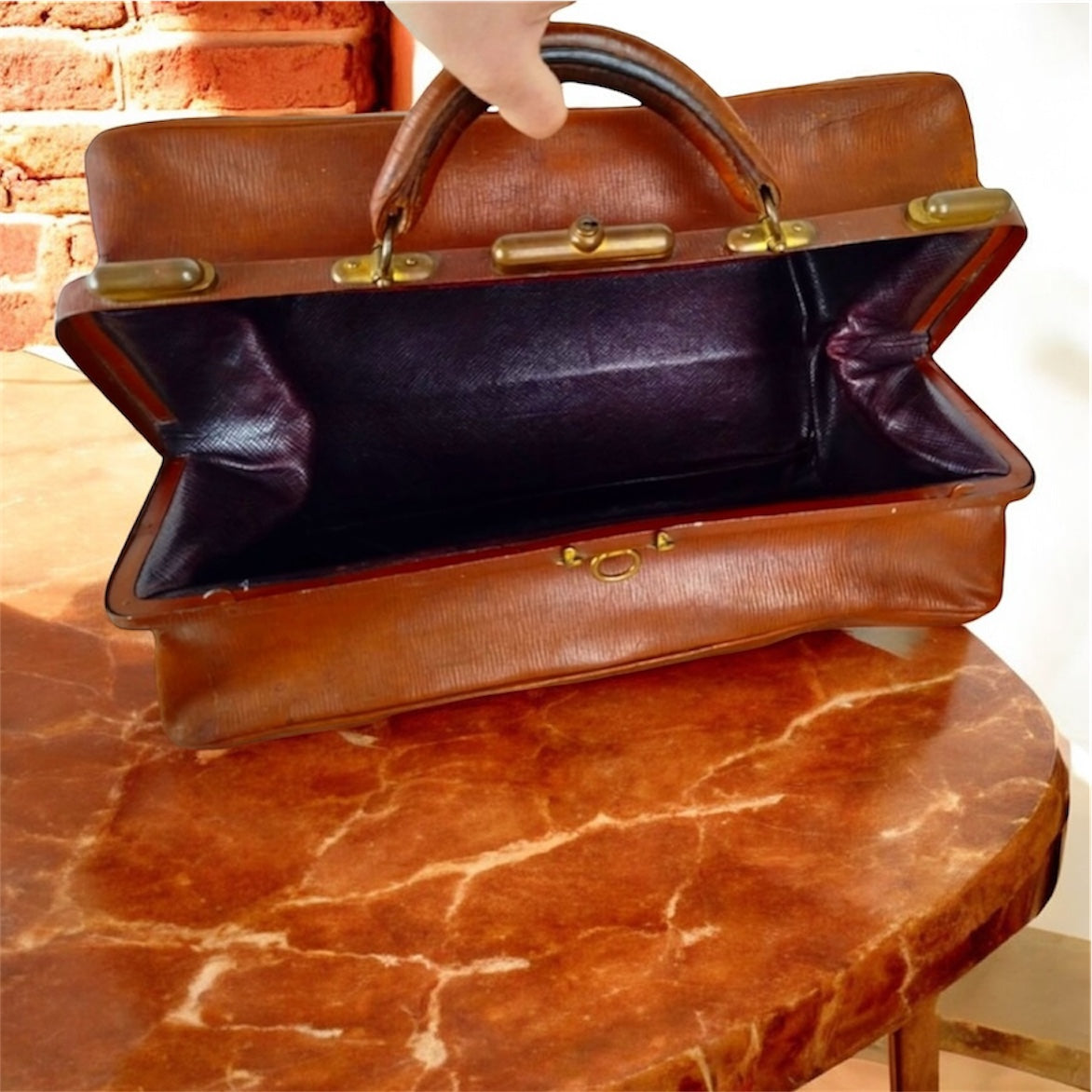Borsone Cuoio Pelle Vintage Da Medico Marrone Vintage Epoca Da Viaggio A Mano