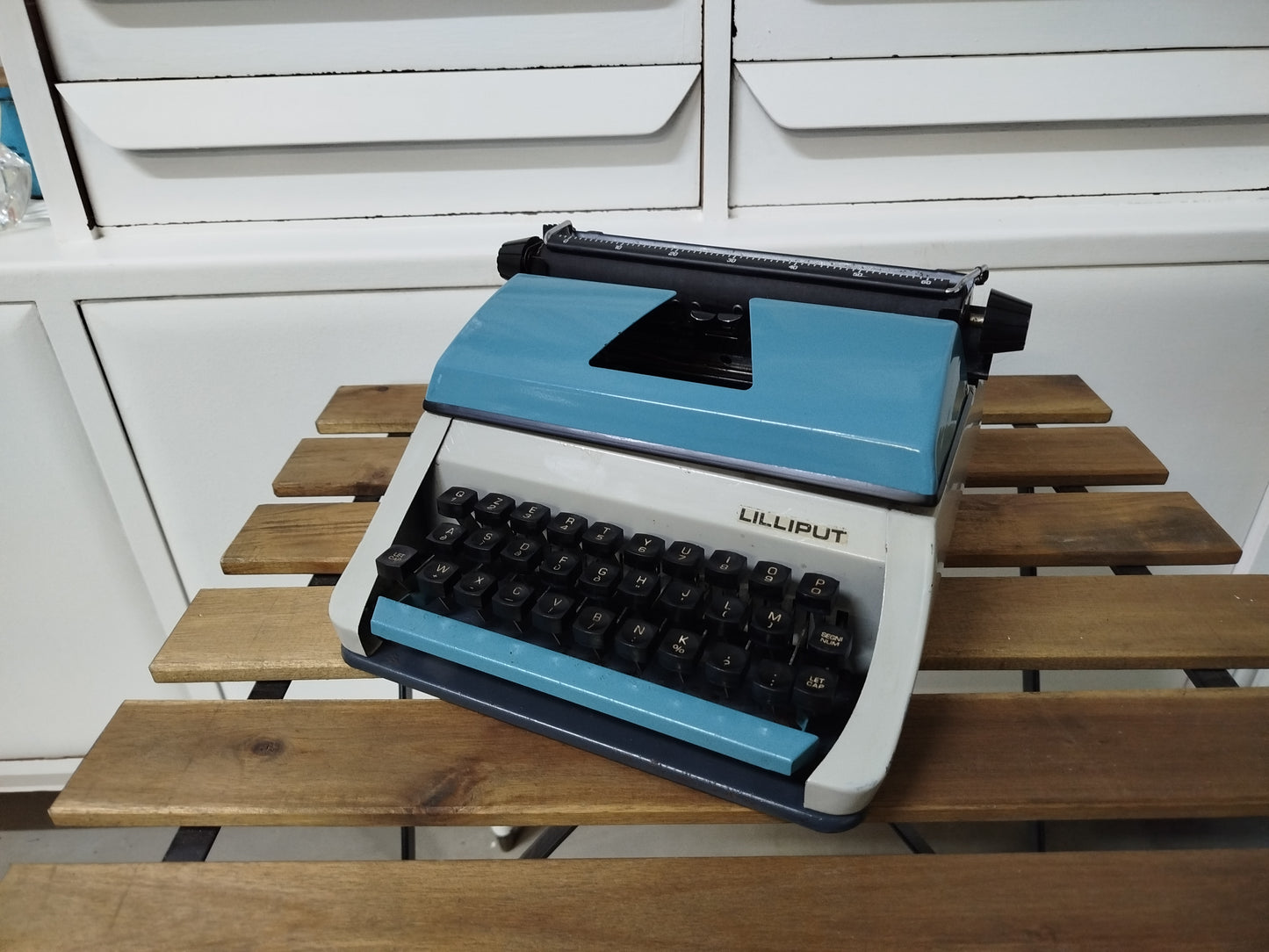 Macchina Da Scrivere Giocattolo Vintage Lilliput Epoca Anni 70 Azzurra E Grigia
