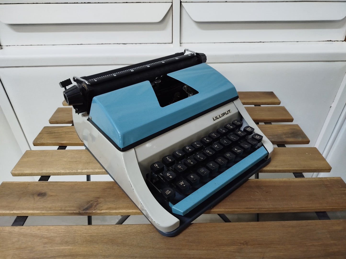 Macchina Da Scrivere Giocattolo Vintage Lilliput Epoca Anni 70 Azzurra E Grigia