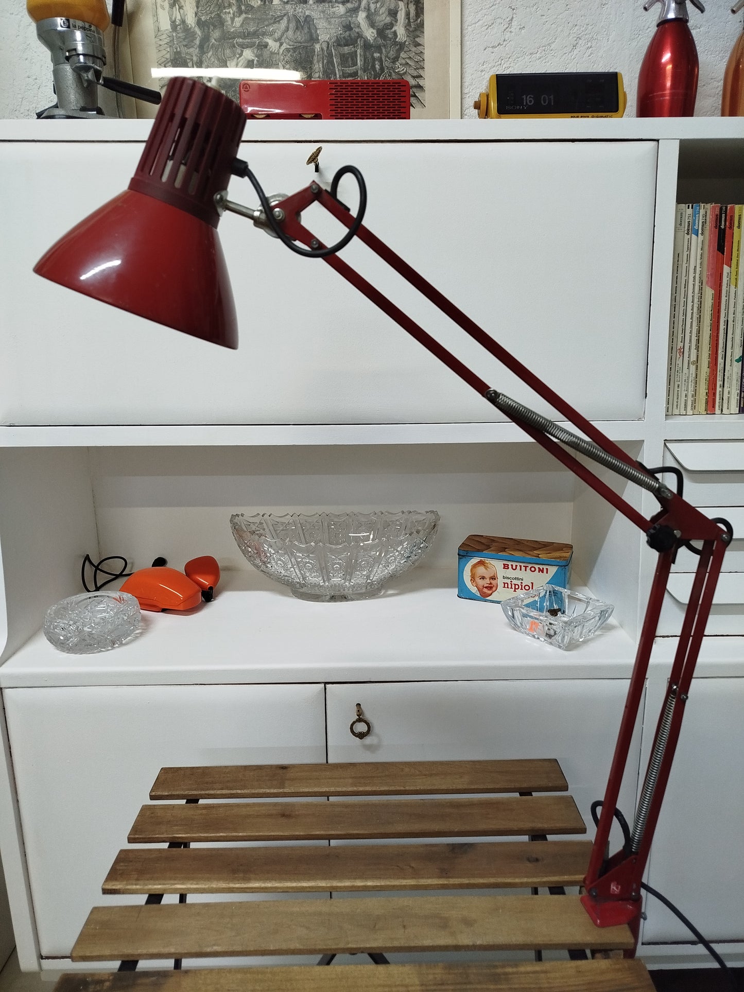 Lampada Snodabile Vintage Rimsa Industriale Ministeriale Officina Rosso Con Morsetto