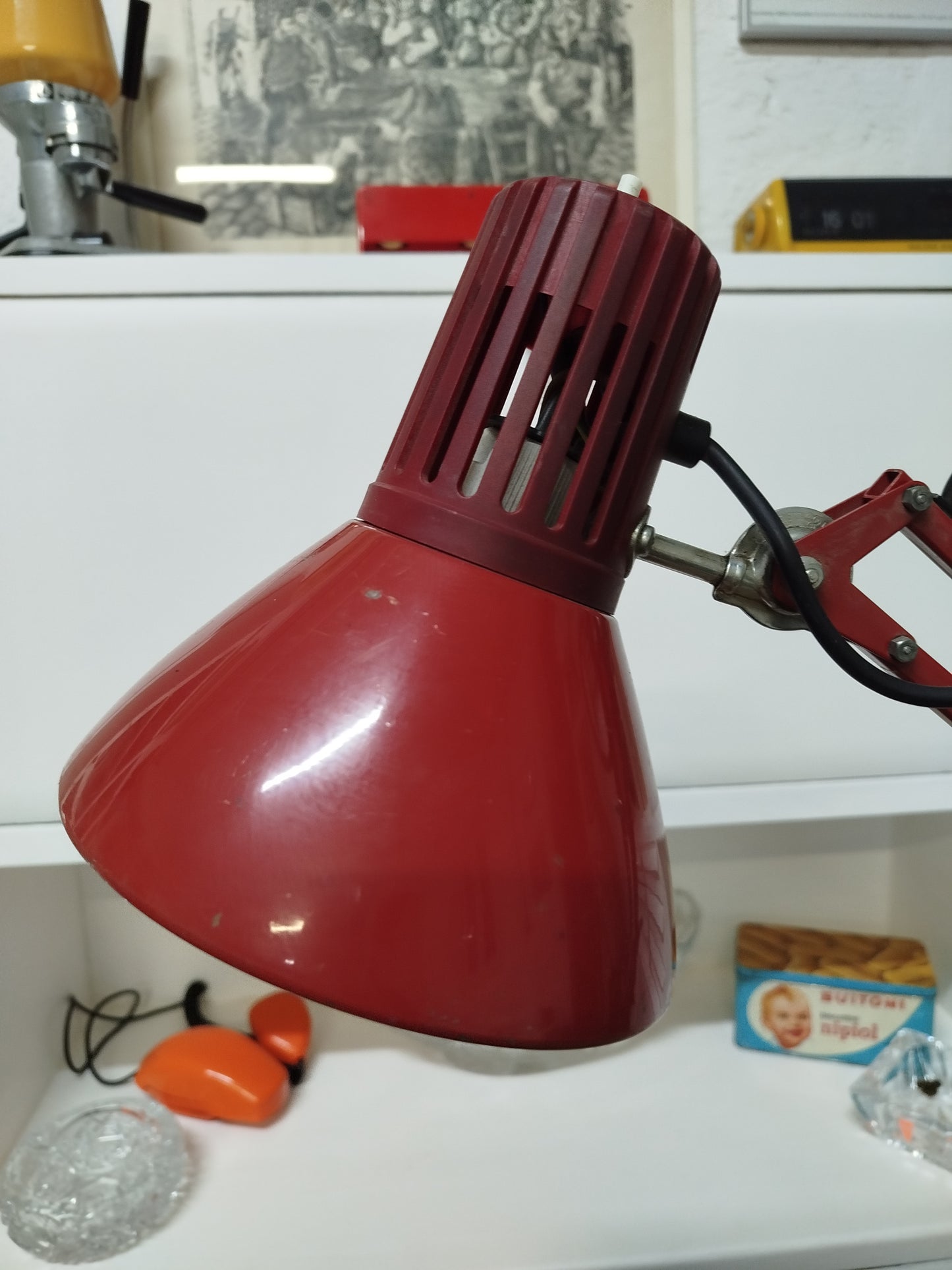 Lampada Snodabile Vintage Rimsa Industriale Ministeriale Officina Rosso Con Morsetto