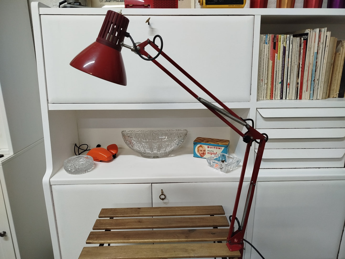 Lampada Snodabile Vintage Rimsa Industriale Ministeriale Officina Rosso Con Morsetto