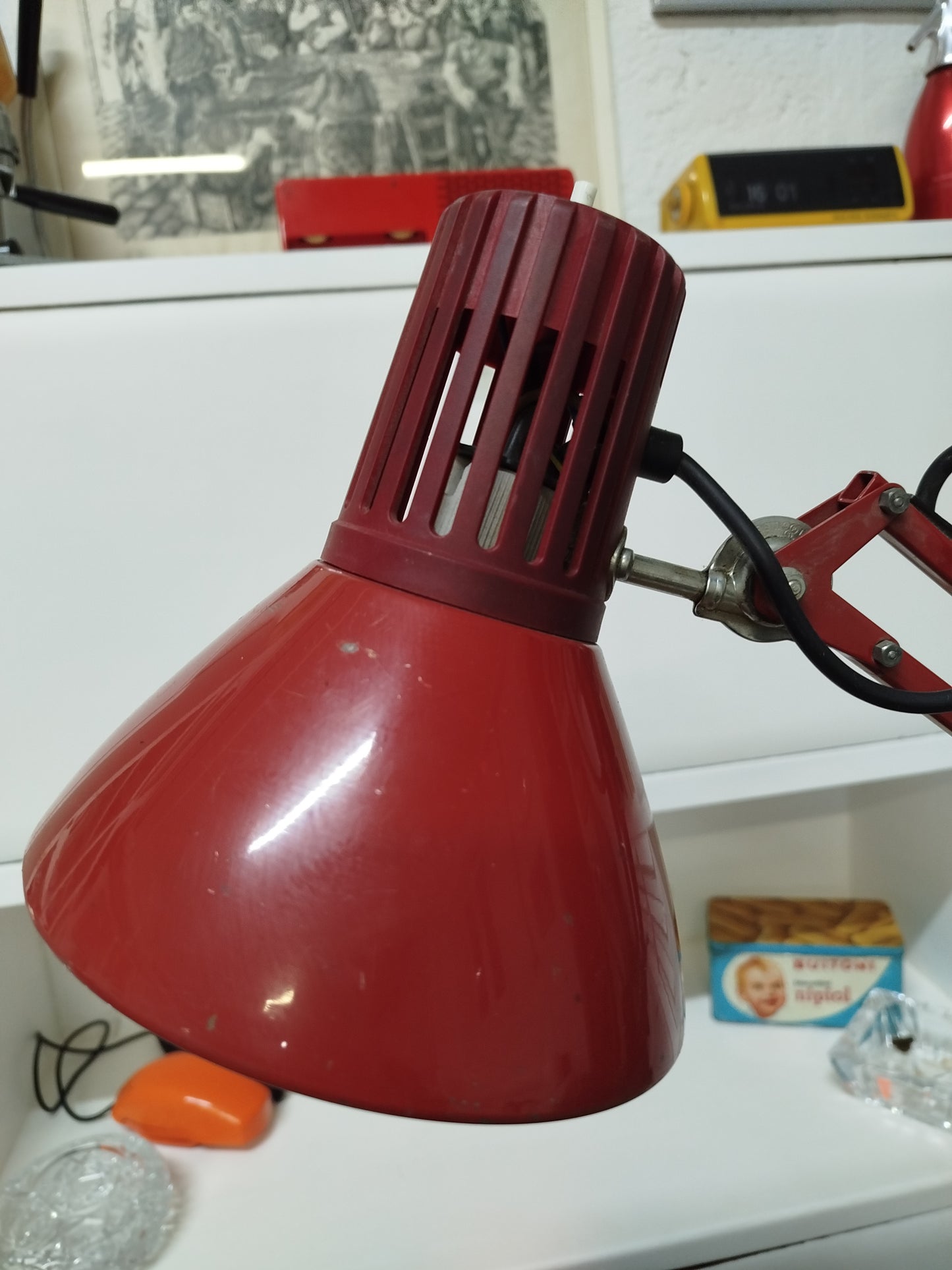 Lampada Snodabile Vintage Rimsa Industriale Ministeriale Officina Rosso Con Morsetto