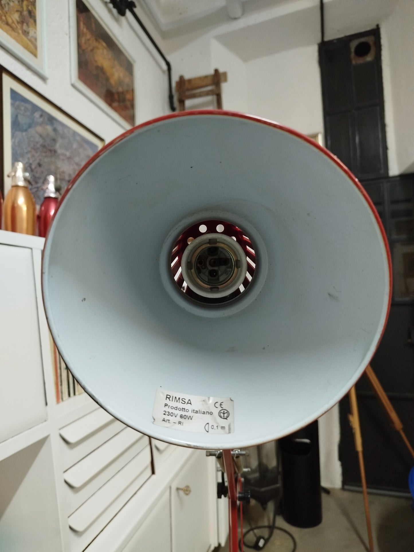 Lampada Snodabile Vintage Rimsa Industriale Ministeriale Officina Rosso Con Morsetto