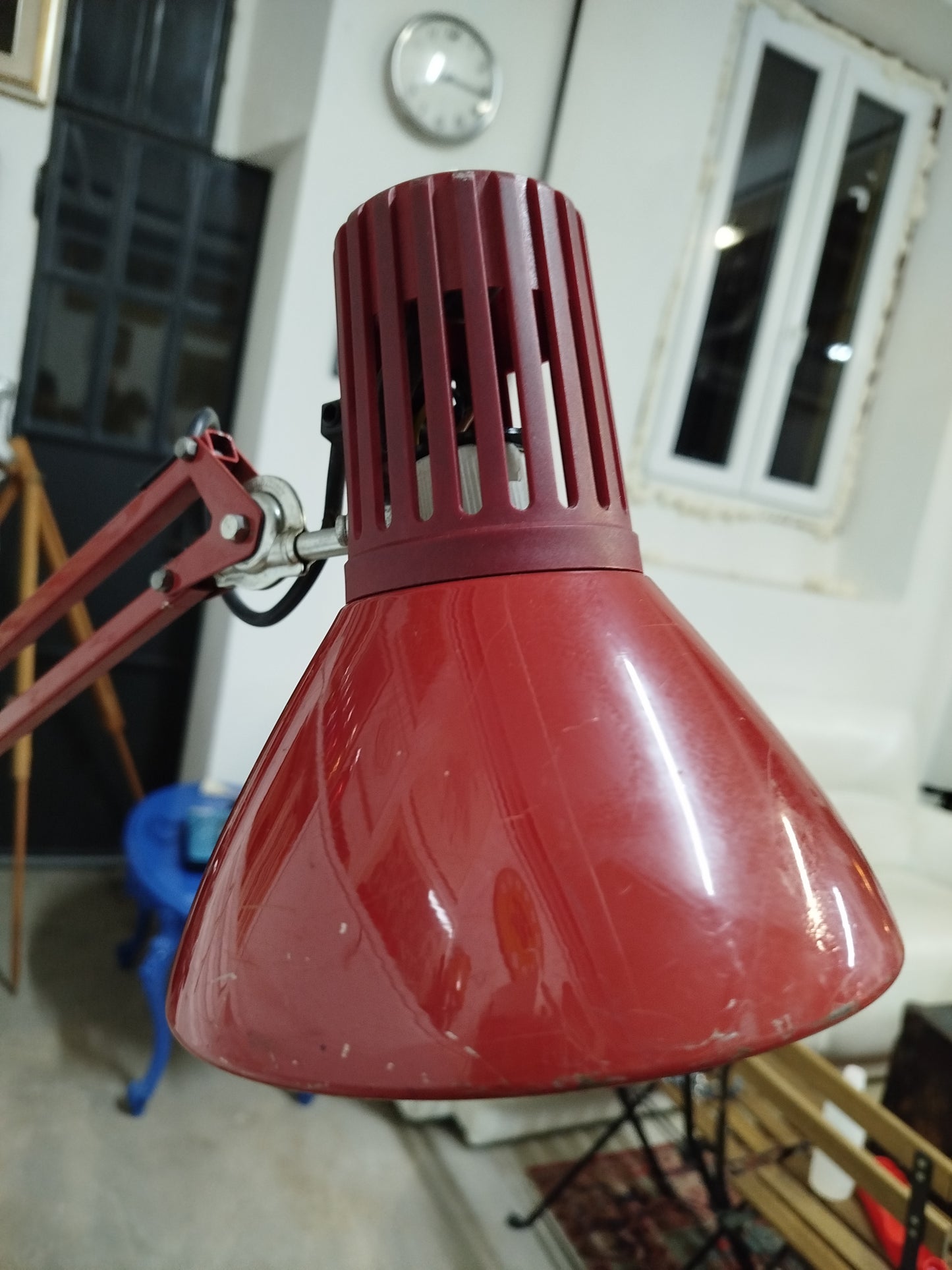 Lampada Snodabile Vintage Rimsa Industriale Ministeriale Officina Rosso Con Morsetto