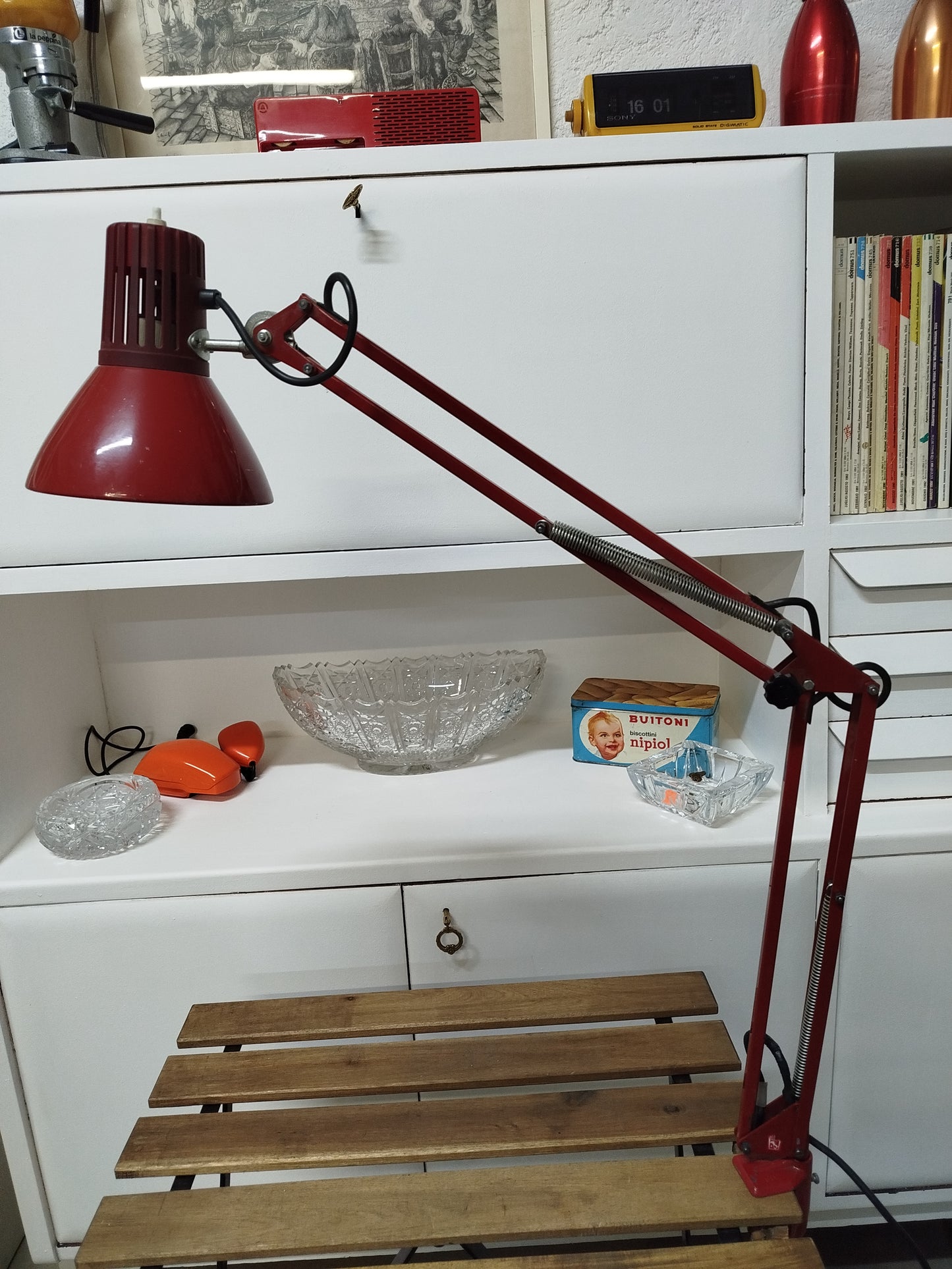 Lampada Snodabile Vintage Rimsa Industriale Ministeriale Officina Rosso Con Morsetto
