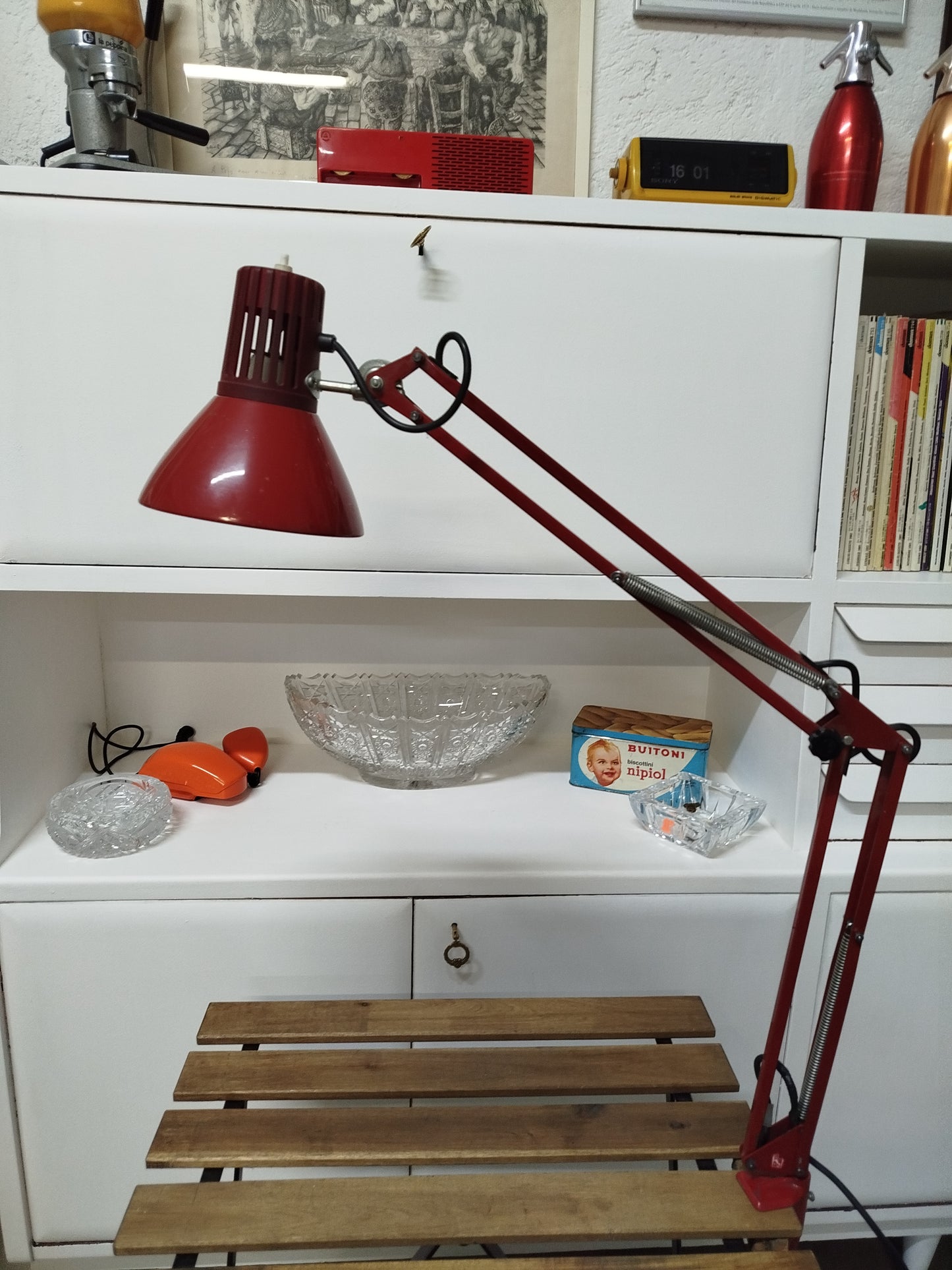 Lampada Snodabile Vintage Rimsa Industriale Ministeriale Officina Rosso Con Morsetto