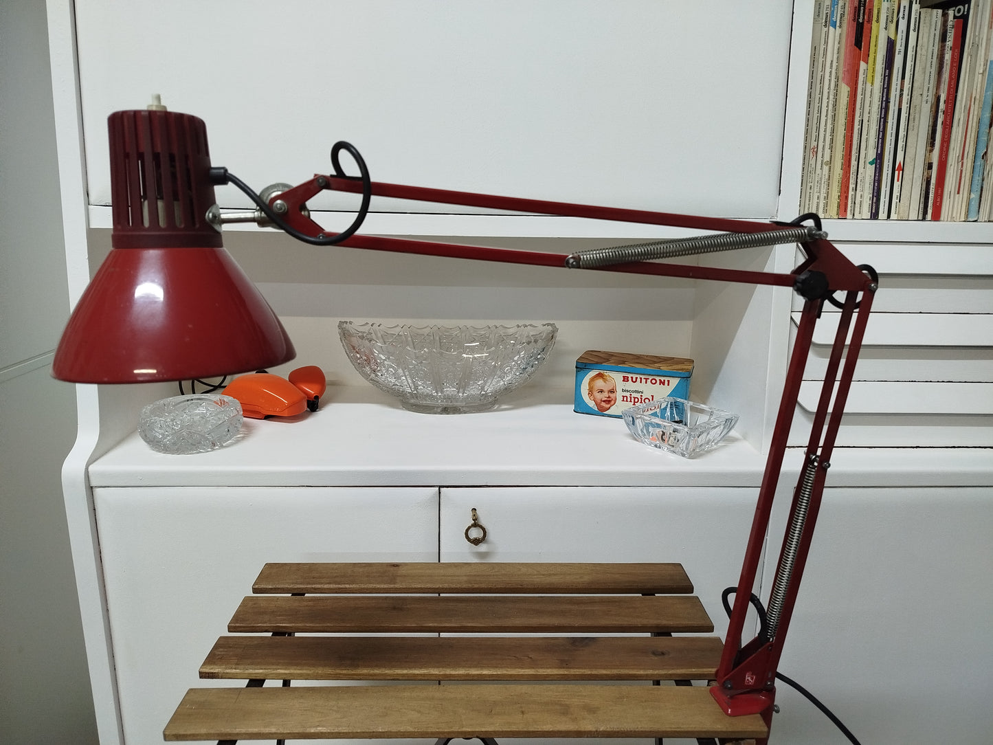 Lampada Snodabile Vintage Rimsa Industriale Ministeriale Officina Rosso Con Morsetto