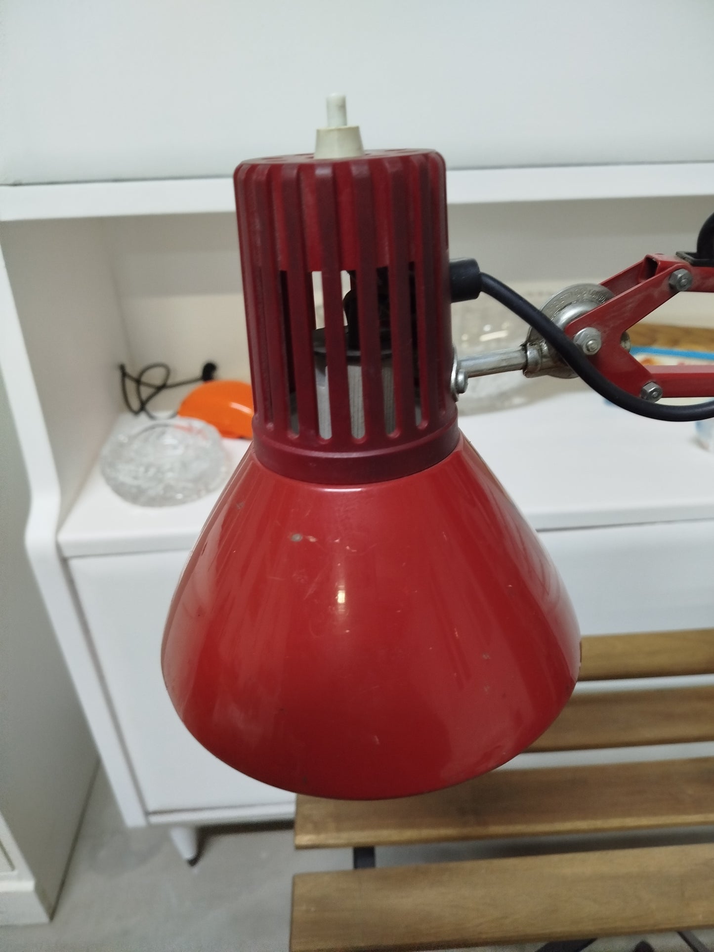 Lampada Snodabile Vintage Rimsa Industriale Ministeriale Officina Rosso Con Morsetto