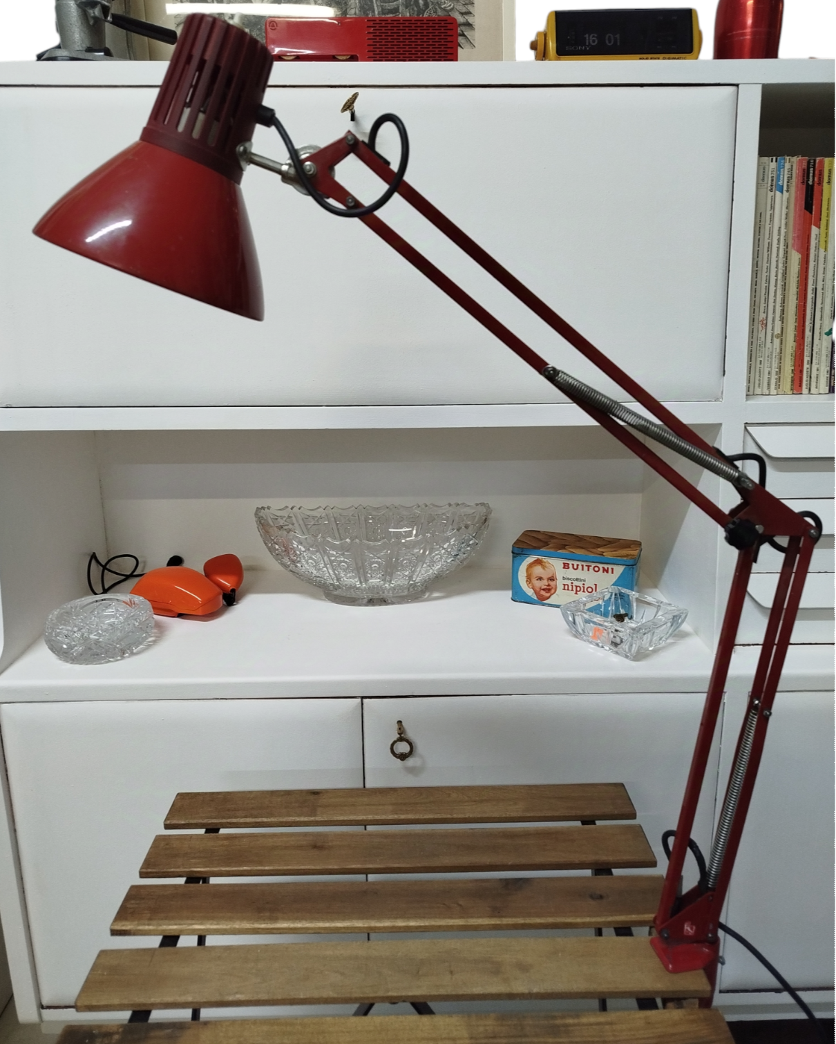 Lampada Snodabile Vintage Rimsa Industriale Ministeriale Officina Rosso Con Morsetto