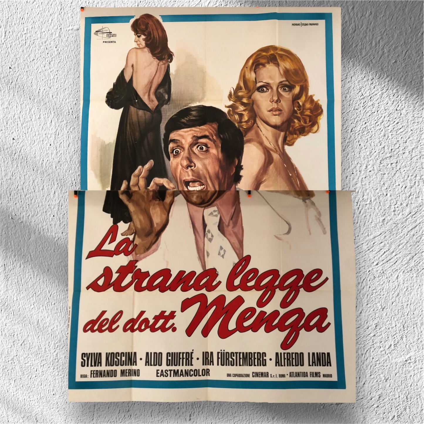 Manifesti Da Cinema Originali del Film "La Strana Legge Del Dott. Menga", Anno 1972, misura totale280x200 cm