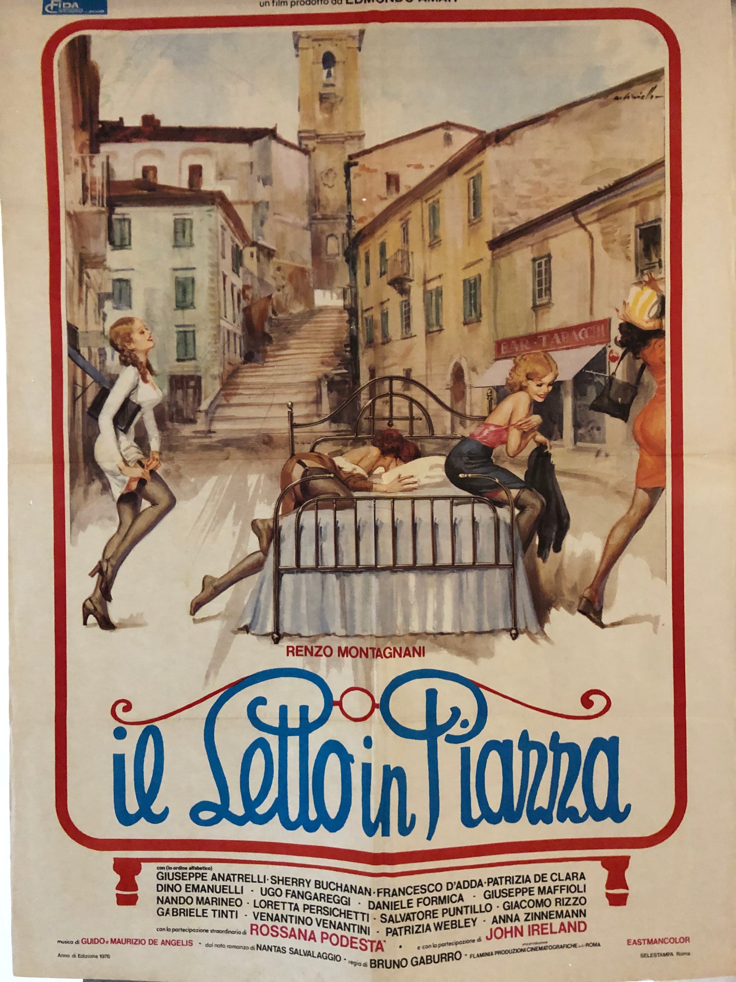 Manifesto Cinema Originale Il Letto In Piazza Film, Anno 1976, Locandina Misure 140x100