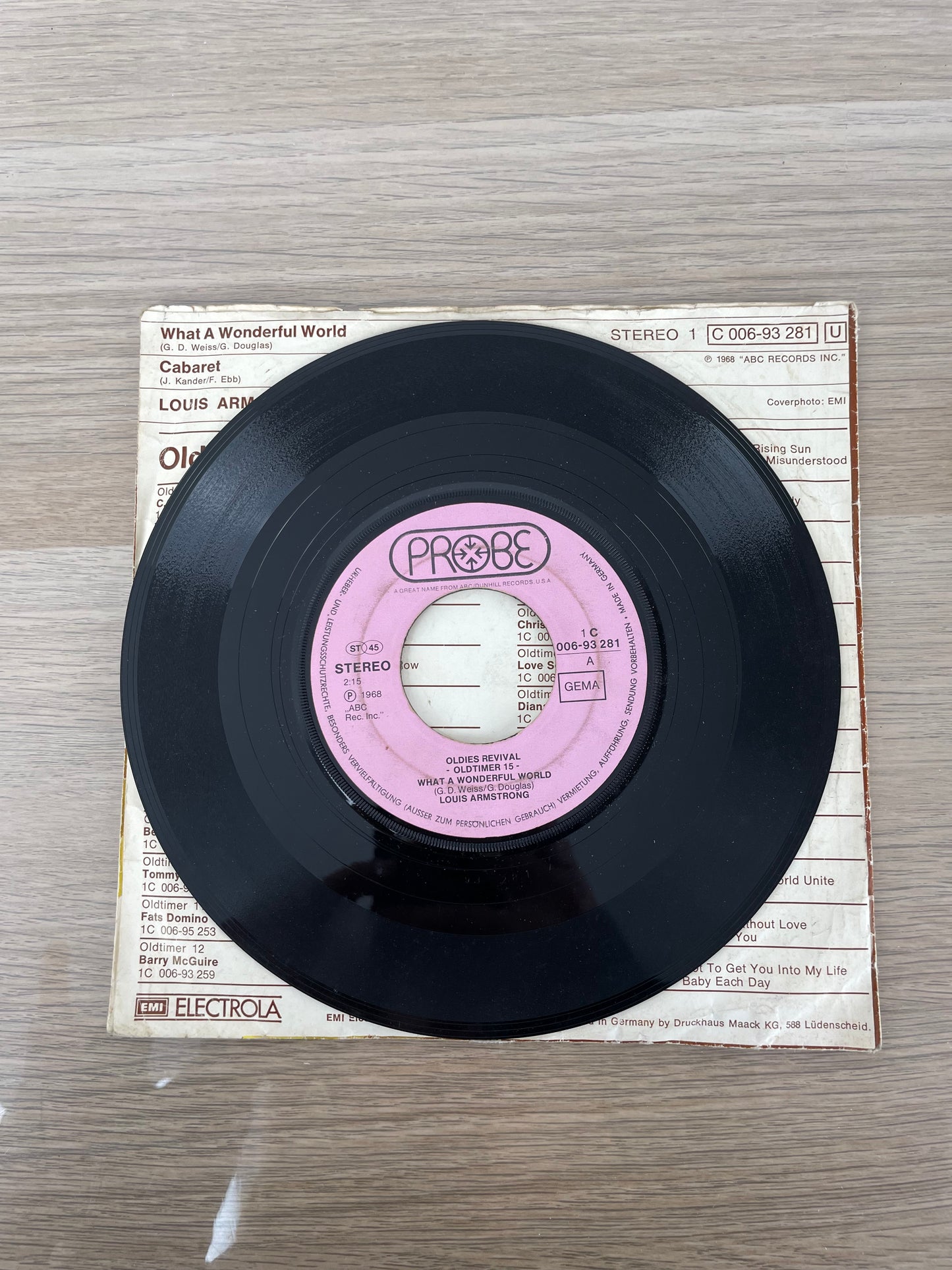 Disco 45 giri vinile Louis Armstrong What A Wonderful World Cabaret 1967