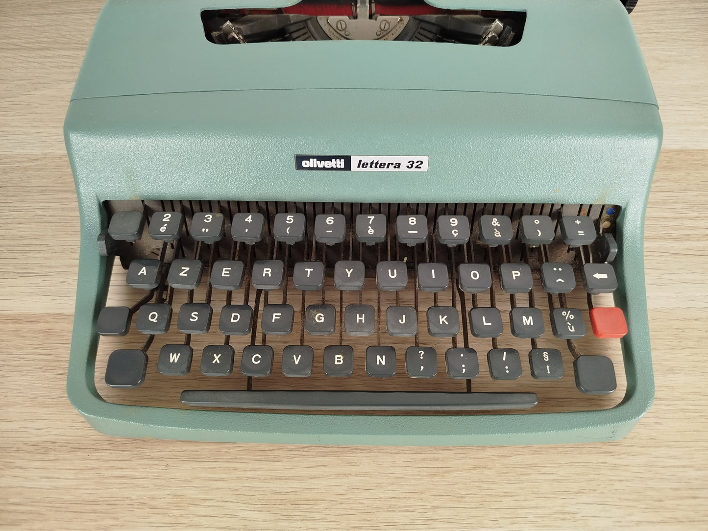 Macchina Da Scrivere Olivetti Lettera 32 Azzurra Vintage Epoca Anni 60 Design