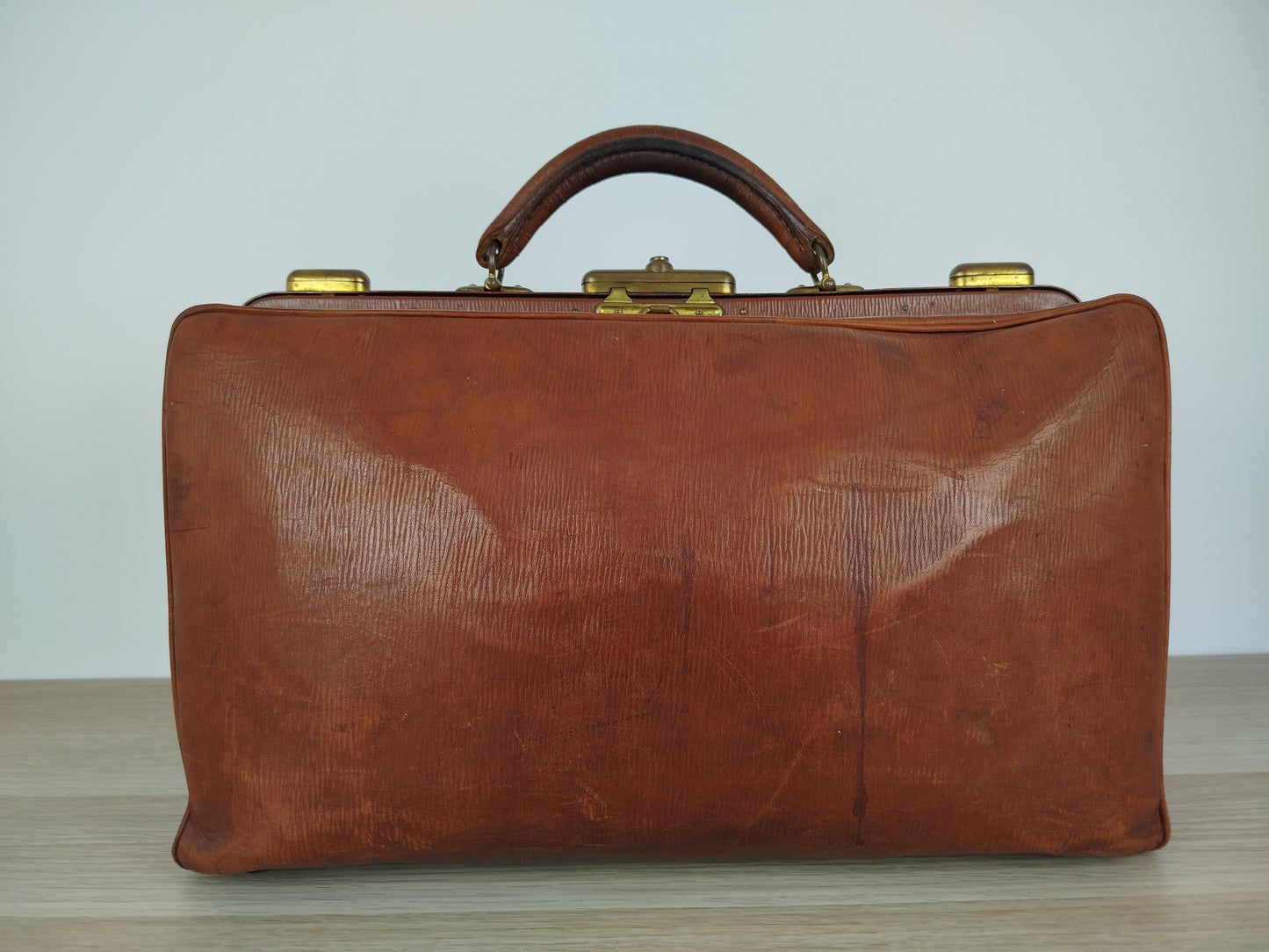 Borsone Cuoio Pelle Vintage Da Medico Marrone Vintage Epoca Da Viaggio A Mano