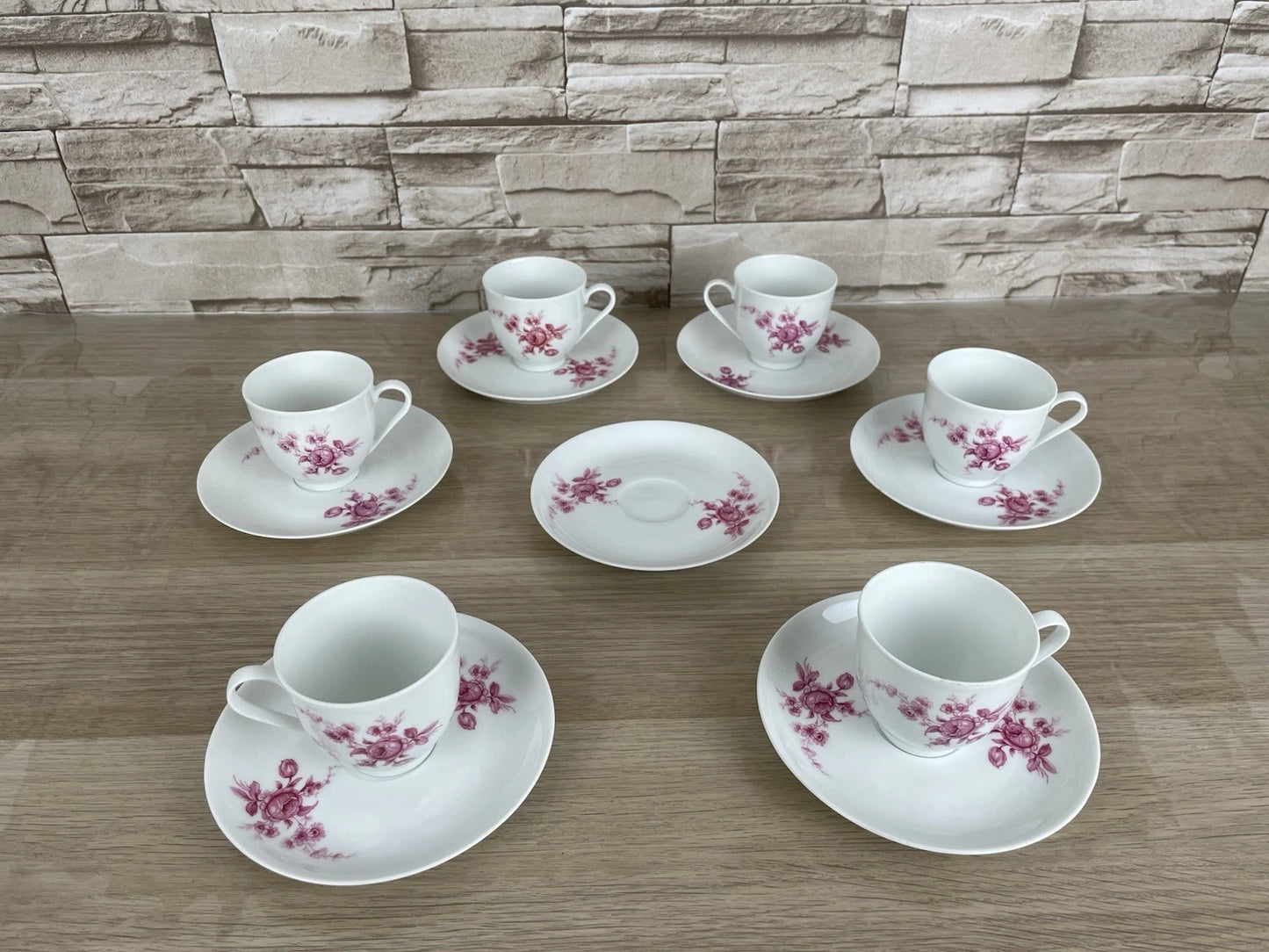 Servizio Da Caffè Limoges Porcellana Francese Vintage 6 Piattini E Tazzine Fiori