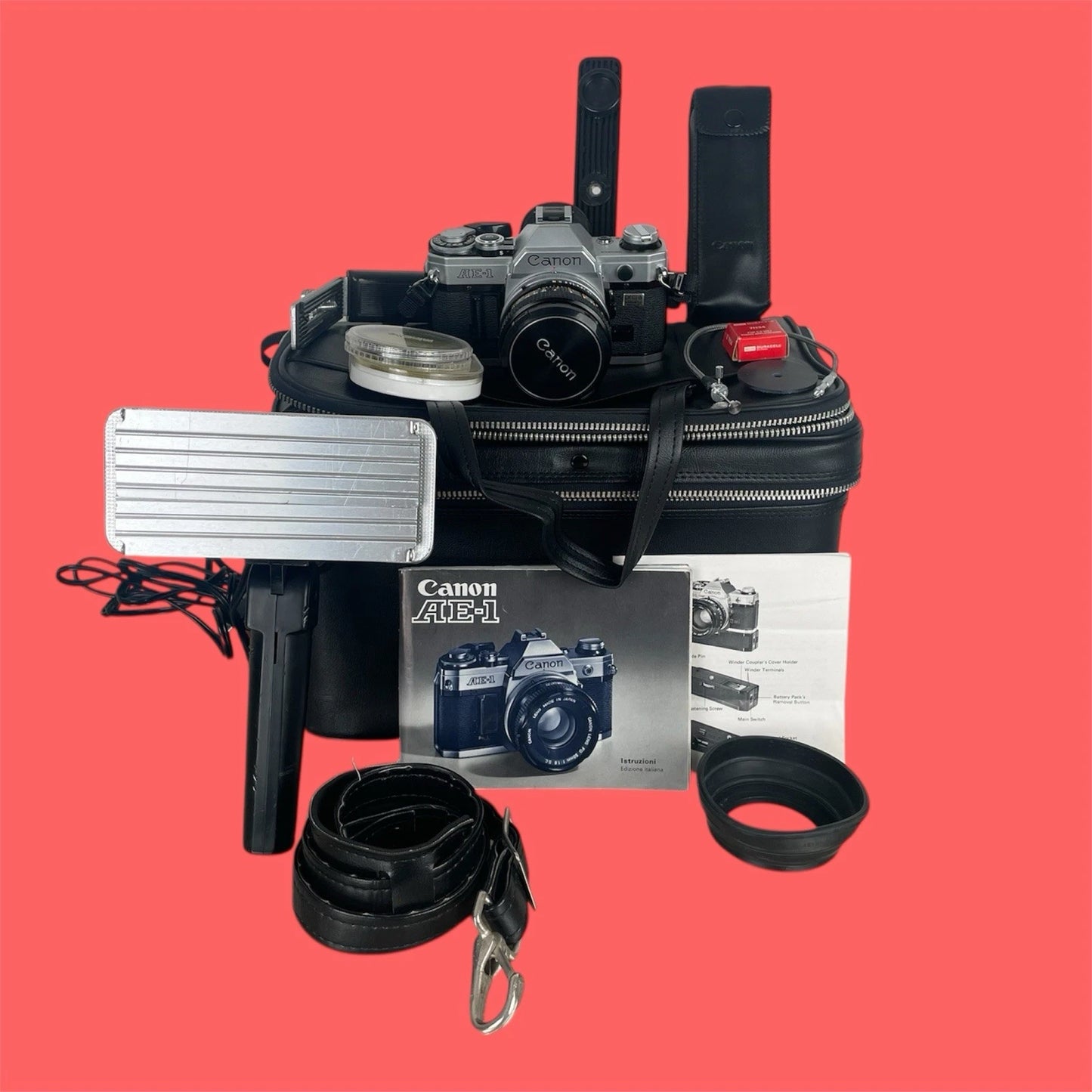 Fotocamera Canon AE-1 35mm SLR Film Camera Obiettivo 50mm Custodia +Battery Pack