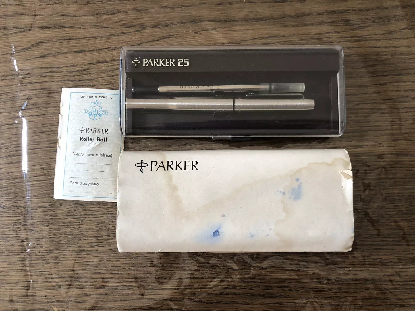 Penna Parker 25 Roller Ball Vintage Custodia Refil E Certificato Di Origine