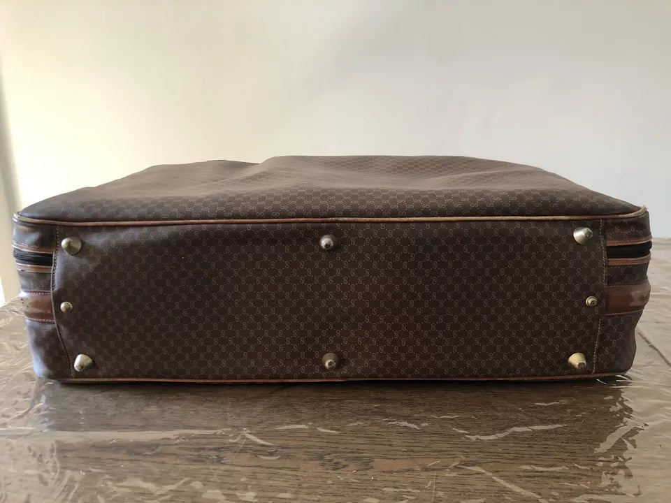Valigia Viaggio Uomo Gucci Originale Vintage Anni 70 Tessuto e Pelle Colore Marrone Inserti in Cuoio