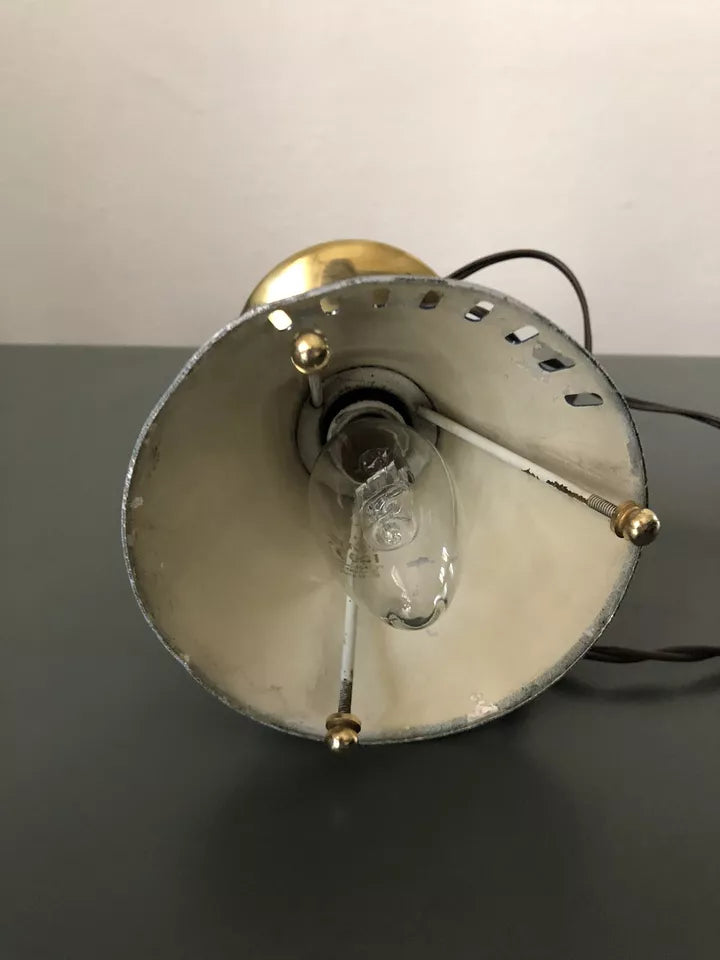 Lampada Da Tv Tavolo Vintage Epoca Anni 50 Blu Navy E Ottone Alluminio Con Base