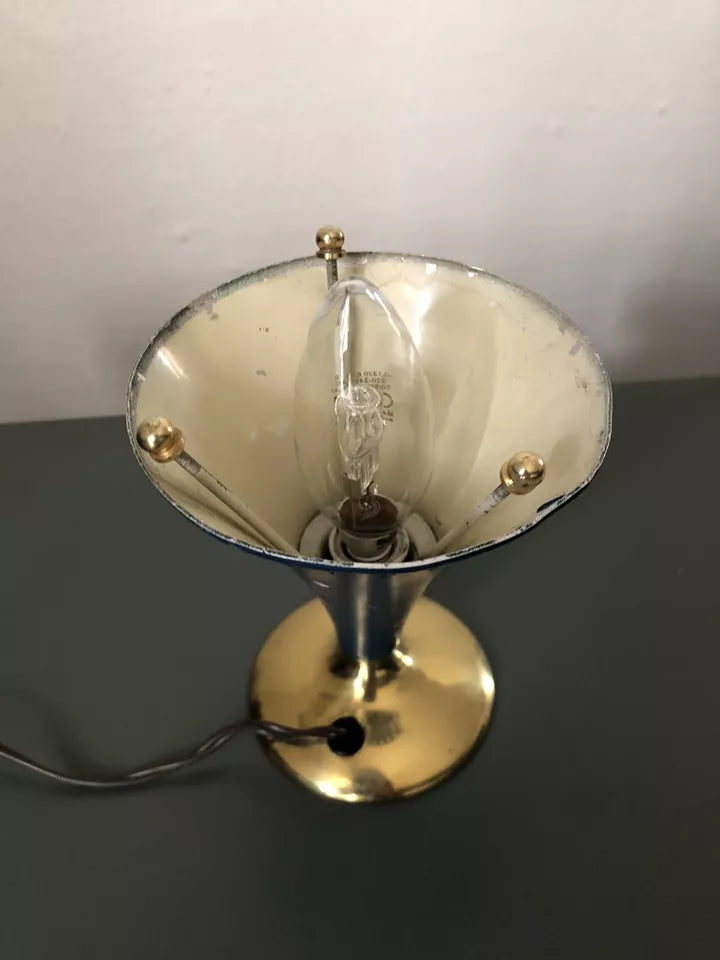 Lampada Da Tv Tavolo Vintage Epoca Anni 50 Blu Navy E Ottone Alluminio Con Base