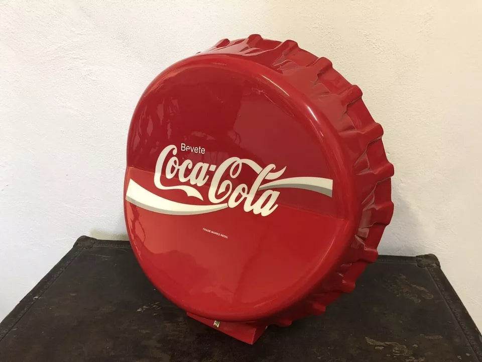 Insegna Coca Cola A Tappo Originale Rosso Con Base Appoggio Vintage Italiana