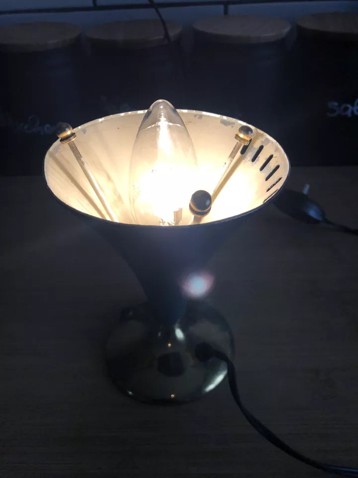 Lampada Da Tv Tavolo Vintage Epoca Anni 50 Blu Navy E Ottone Alluminio Con Base