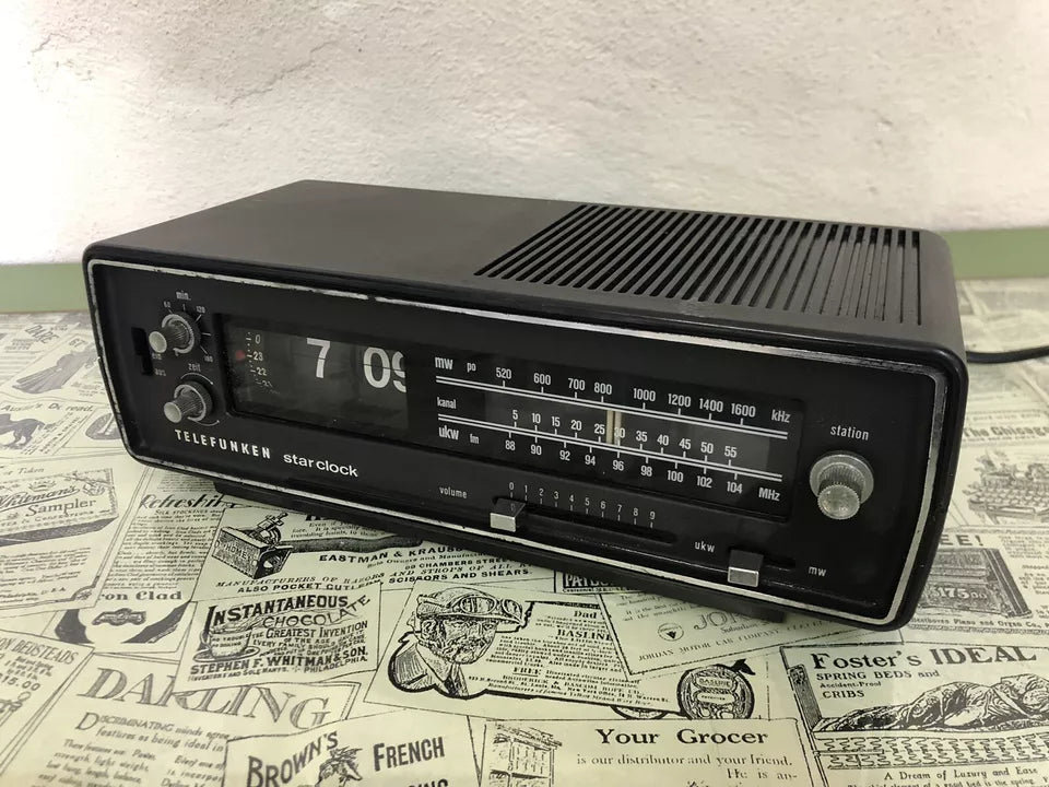 Radio Sveglia Flip Clock Telefunken Star Clock Vintage Epoca Orologio A Cartellini