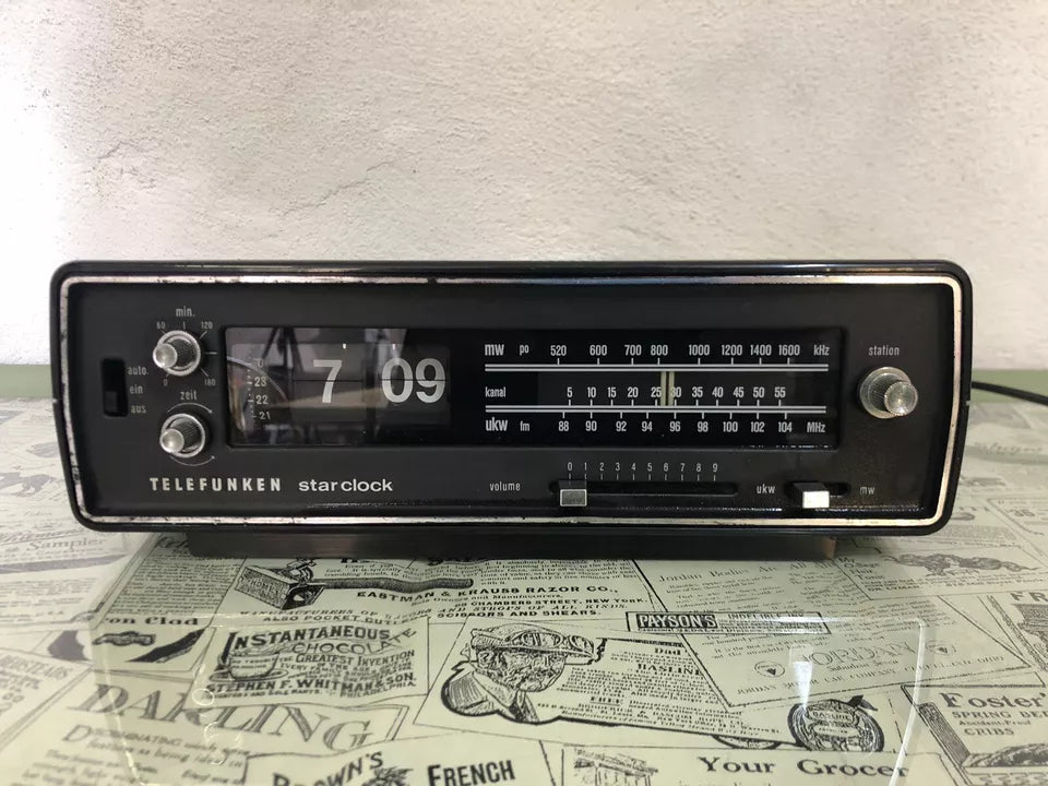 Radio Sveglia Flip Clock Telefunken Star Clock Vintage Epoca Orologio A Cartellini