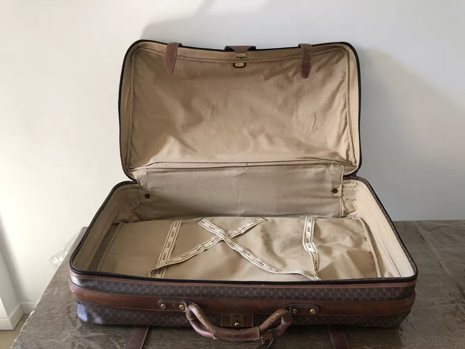 Valigia Viaggio Uomo Gucci Originale Vintage Anni 70 Tessuto e Pelle Colore Marrone Inserti in Cuoio