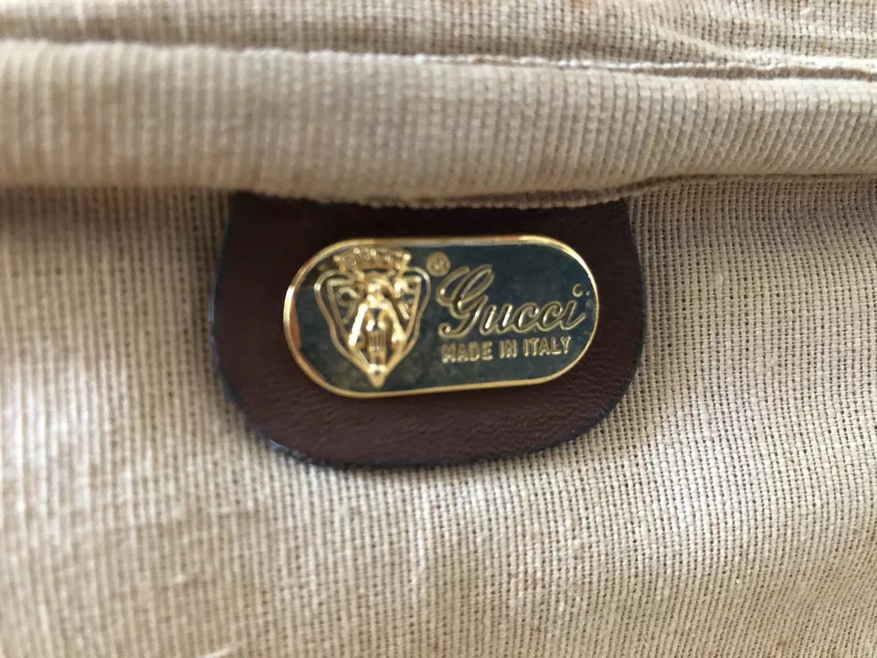 Valigia Viaggio Uomo Gucci Originale Vintage Anni 70 Tessuto e Pelle Colore Marrone Inserti in Cuoio