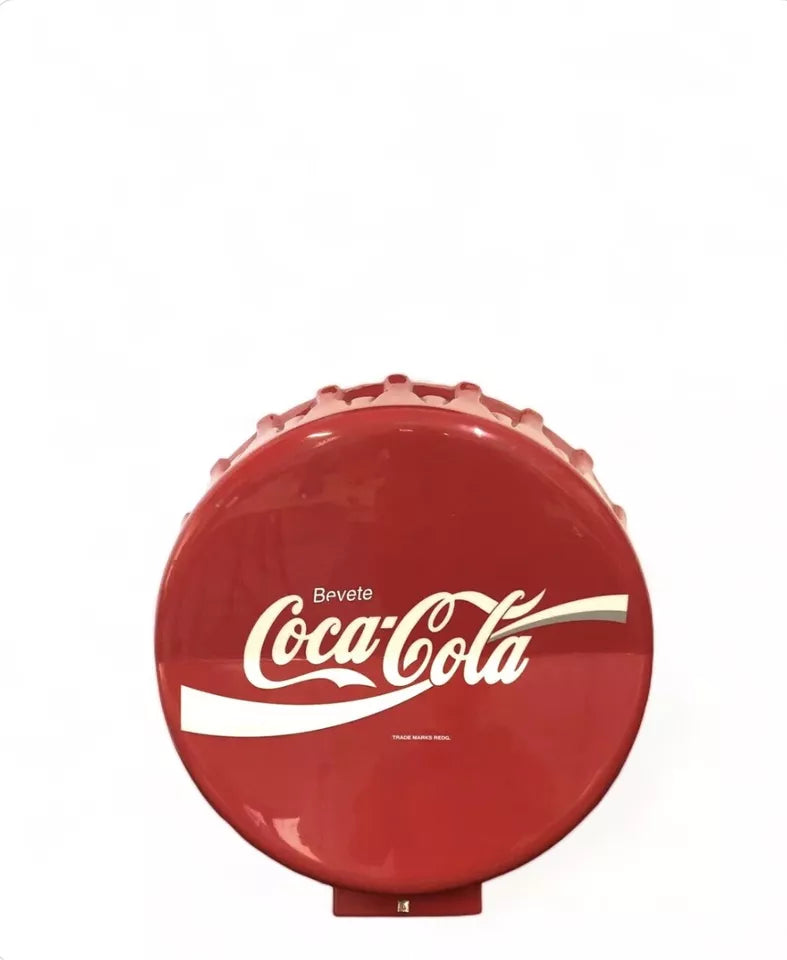 Insegna Coca Cola A Tappo Originale Rosso Con Base Appoggio Vintage Italiana
