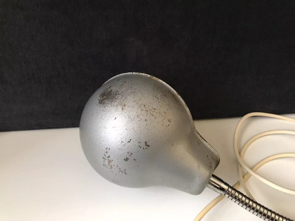 Lampada Snodabile Vintage Con Morsetto Industriale Ministeriale Officina Argento