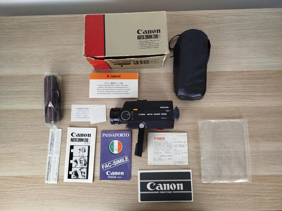 Cinepresa Super 8 Canon Auto Zoom 318M Scatola Istruzioni Custodia Vintage