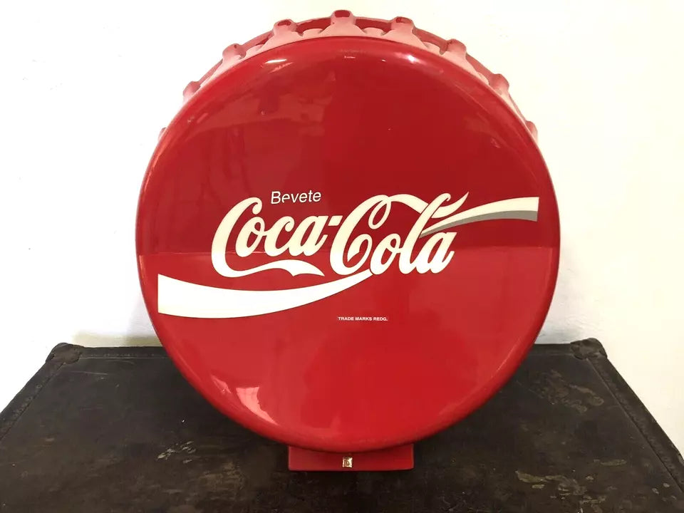 Insegna Coca Cola A Tappo Originale Rosso Con Base Appoggio Vintage Italiana
