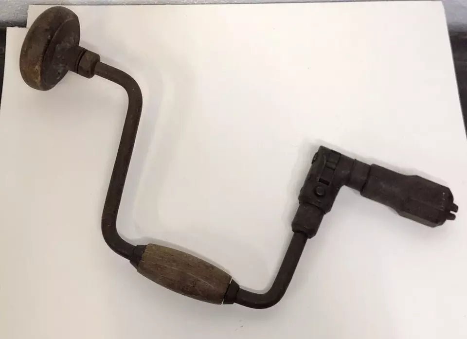 Trapano Manuale Tipo Girabacchino Manovella Legno E Ferro Antico Epoca Antico