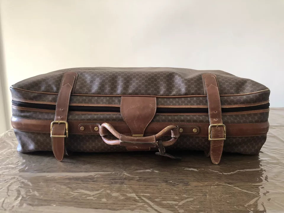 Valigia Viaggio Uomo Gucci Originale Vintage Anni 70 Tessuto e Pelle Colore Marrone Inserti in Cuoio
