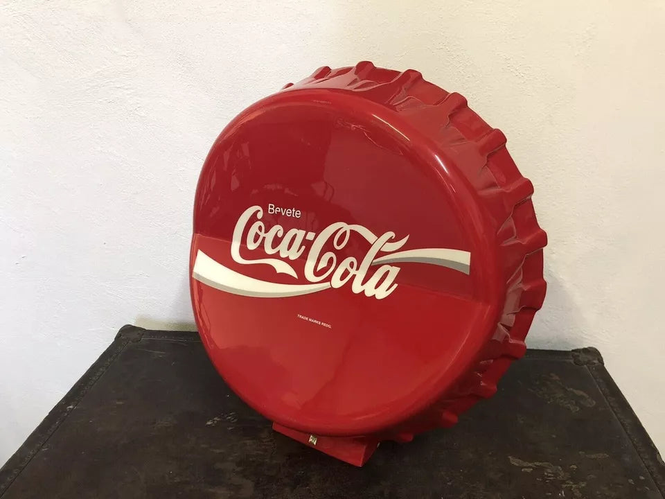 Insegna Coca Cola A Tappo Originale Rosso Con Base Appoggio Vintage Italiana