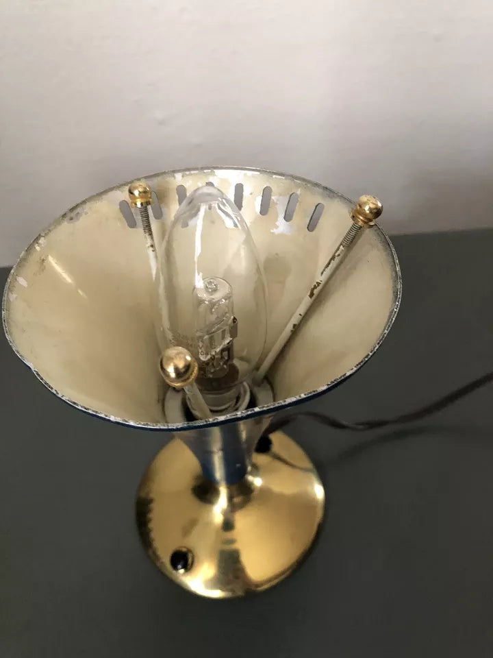Lampada Da Tv Tavolo Vintage Epoca Anni 50 Blu Navy E Ottone Alluminio Con Base